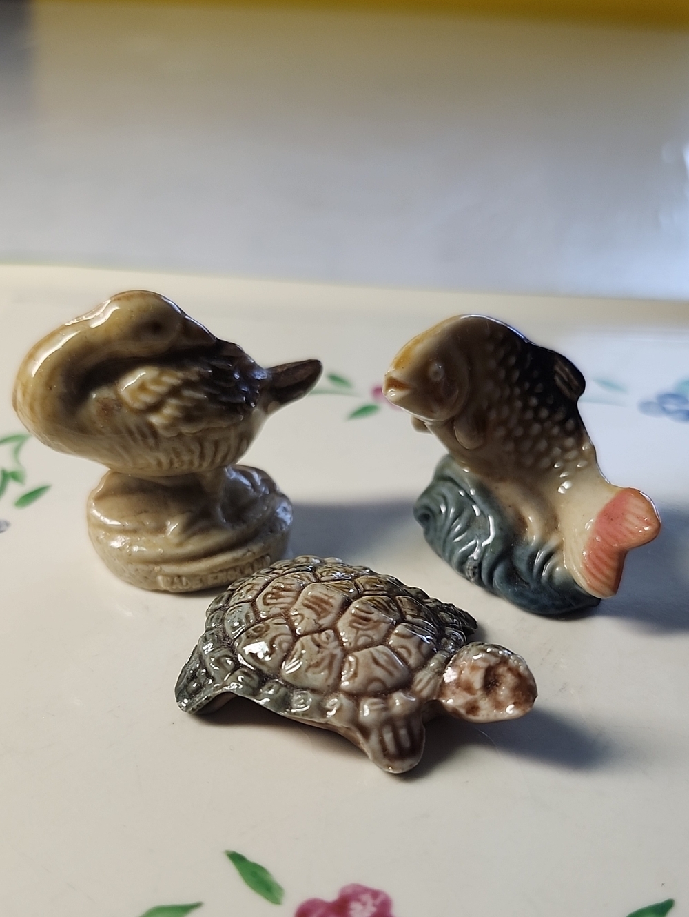 Vintage Wade England Figurine Set - Beige Turtle, Duck & Fish Set Of 3